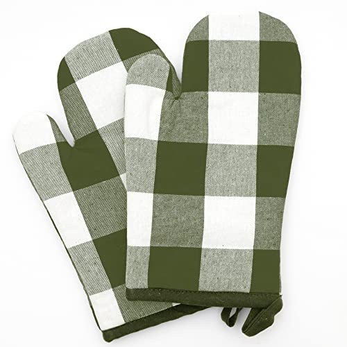 Set di guanti da forno, 2 guanti da forno a quadretti verdi, in 100% cotone, pratici, guanti da cucina, resistenti al calore