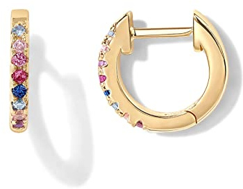 PAVOI 14K Gold Plated 925 Sterling Silver Post Huggies | Cubic Zirconia Huggie Earrings for Women | Multi Colored Stones, Yellow Gold