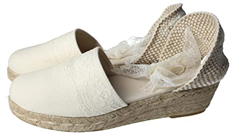 ZAPATOP 203 ESPARTEÑA con Encaje NIÑA Zapato COMUNIÓN Beige 36