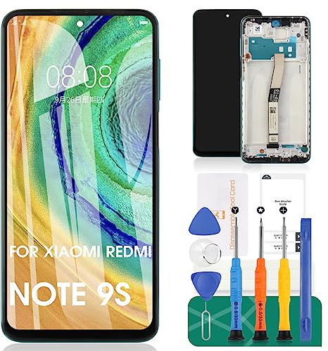 Reemplazo de pantalla para Xiaomi Redmi Note 9s para Redmi Note 9 Pro LCD Didsplay para Redmi Note 9 Pro Max digitalizador Asamblea para Xiaomi Note 10 Lite pantalla táctil (con marco, verde)