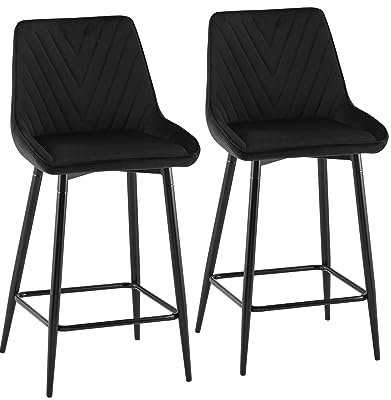 CLIPOP Barhocker, Barstühle, Küchenstühle, mit Rückenlehne, Stahlgestell, einfache Montage, modern Design (Samt Schwarz, Sitzhöhe 65cm)