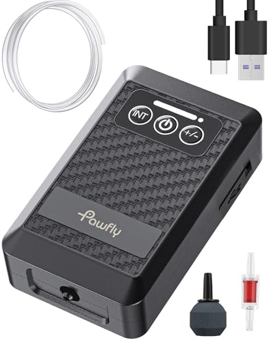Pawfly Aquarium Lithium Battery Powered Air Pump USB Rechargeable Oxygen Pump for 5-20 Gallon Fish Tanks 25 GPH Portable Live Bait Aerator Pump for Outdoor Fishing and Fish Transportation