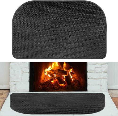 122 x 76 cm Kaminmatte, Verdickter Feuerfester Fiberglas Teppich Kaminmatte rutschfest Schwarz Flammhemmende Unterlage Funken Glut Kaminbodenschutz für Drinnen und Draußen