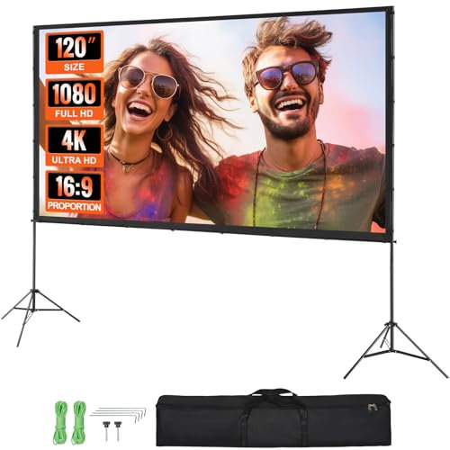 VEVOR Projektion Beamer Leinwand mit Ständer 120 Zoll HD 4K Outdoor Indoor Projektor Screen Schnelles Klappbare Tragbare Filmleinwand 16: 9 für Heimkino, Camping und Freizeitveranstaltungen Schwarz