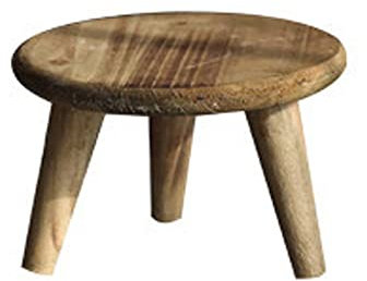 belupai Mini-Holzhocker-Präsentationsständer, Runder Holzhocker-Pflanzenständer mit 3 Beinen, Vintage-Holzmaserung, Garten-Blumentopf-Erhöhung, Moderner Blumen-Display-Halter für Drinnen und(L)