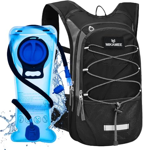 MIKAMEE Sac à Dos d'hydratation,Sac à Dos d'eau léger de 16 L avec Compartiment isolé,avec Sac d'eau de 2L,Parfait pour Courir, Faire du vélo, de la randonnée, du Camping, Faire la fête