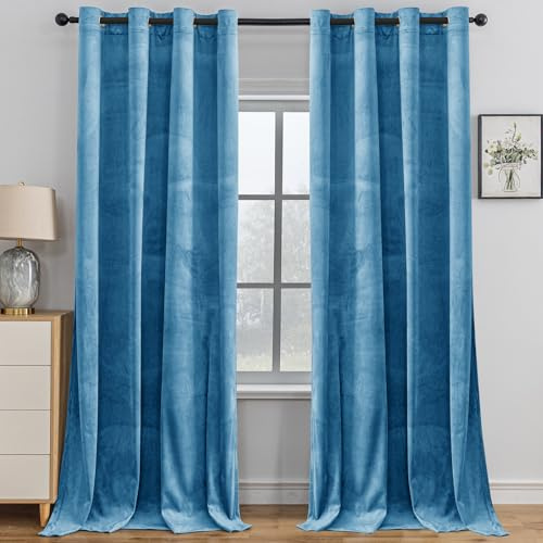 YSTELLAA Tende Velluto Oscuranti Per Interni 2 Pezzi, 140×280CM, Tende Camera Da Letto Moderna, Con Anelli, Termica Isolante Freddo E Caldo, Per Camera Da Letto, Light Blue