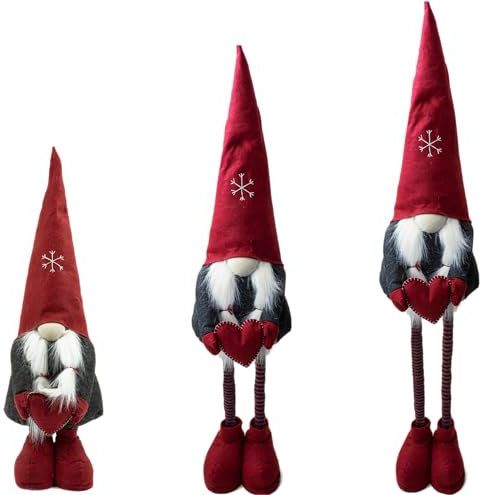 CREOLOGIC XXL-Wichtel Figur 130 cm · Wichtel Teleskopbeine · Weihnachtsdekoration Wichtel · Nordic Wichtel · Deko Wichtel · Dekorationsfiguren · Weihnachtswichtel Mann · Gnom (Rot/Grau Frau)