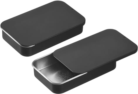 QUARKZMAN metallburkar med lock, 6 st. Liten plåtburk 80 x 50 x 15 mm metallburk för godis och små föremål – svart