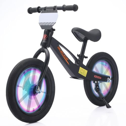 GASLIKE Bicicleta de paseo de 3 a 7 años para niños de 3 a 7 años, con bujes intermitentes, cuadro de magnesio, asiento ajustable en altura, resistente sin pedales para niños y niñas (negro)