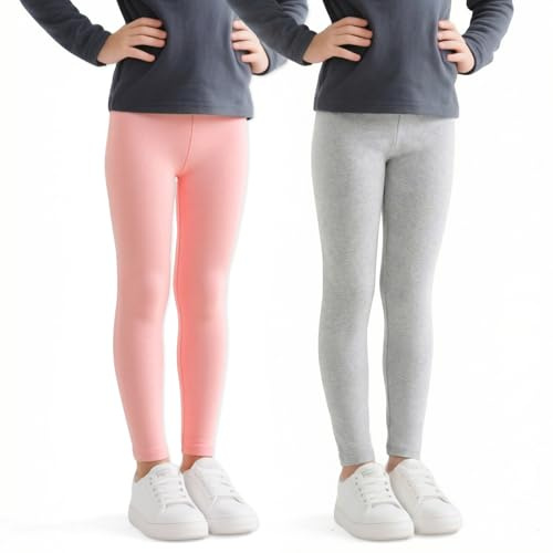 JinBei Leggings Niñas Algodón Mallas Infantiles Transpirable Largos Pantalones Niña Pantalone Cómodos Elástico Unicolor Pack de 2 Ropa Primavera Otoño para Deportes Ballet Escuela, 5-12 Años
