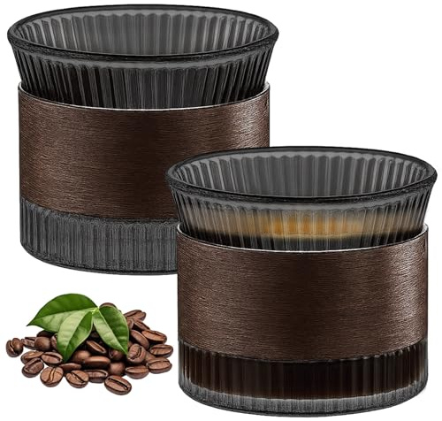 Bcuuozeeing Juego de tazas de café expreso de cristal, 150 ml, incluye (negro)