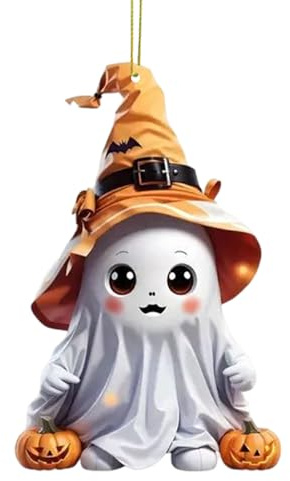 Hitburu Adorno para Espejo Retrovisor De Coche,Adorno Espejo Fantasmas con Calabaza | Pendiente Fantasma Bonito Halloween Acrílico 2D para Bolso Mochila Coche