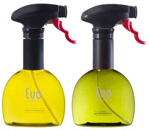 Evo Oil Sprayer 8118 Bottle, Non-Aerosol for Olive Cooking Oils, 8-Ounce Capacity, Set of 2, Green and Yellow