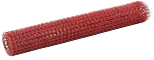 vidaXL Hönsnät stål med PVC-beläggning 10x1 m röd