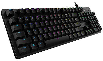 Logitech G512 mechanische Gaming-Tastatur, GX-Blue Clicky Switches, LIGHTSYNC RGB-Beleuchtung, USB-Durchschleife, Aluminium-Gehäuse, Programmierbare F-Tasten, US QWERTY-Layout - Schwarz