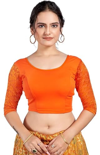 themilestocks Women's Blouses Readymade Gold Stretchable Saree Crop Top Choli Free Size Sparkling