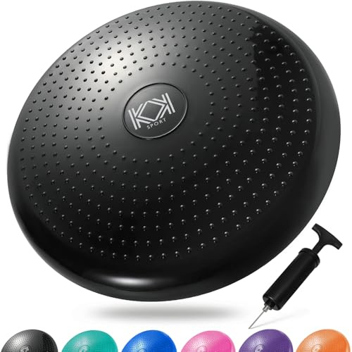 KK Balance Wobble Cushion for Men and Women, Inflatable Anti-Slip Stability Board for Physio, Posture & Fitness, Wobble Cushion (34cm) Balance Board & Fidget Cushion - Black