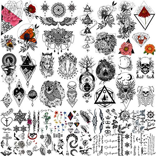 Yazhiji 32 Sheets Flower Rose Temporary Tattoos Sunflower Tattoo Stickers for Women Men Boys Girls Big Arm Tower Fake Tattoo…