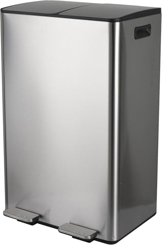 Spirella – Küchenabfalleimer, 60 l Fassungsvermögen (2 x 30 l) mit Pedal – Modell Aliya – Gebürsteter Edelstahl – Deckel mit Soft-Close-Funktion – Herausnehmbare Eimer – Seitliche Griffe – Edelstahl