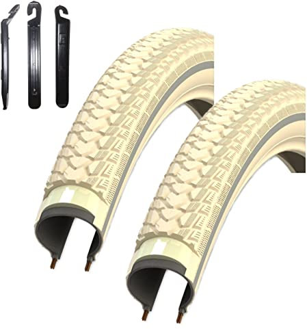 2 x Rexway Shopper Pannenschutz Fahrradreifen Creme mit Reflex 47-622 (28 x 1,75) inkl. maxxi4you Reifenheber
