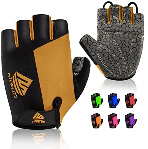 HTZPLOO Bike Gloves - Half Finger Cycling Gloves with Anti-Slip, Shock-Absorbing Pad, Light Weight for Men & Women (Black & Gold, X-Large)