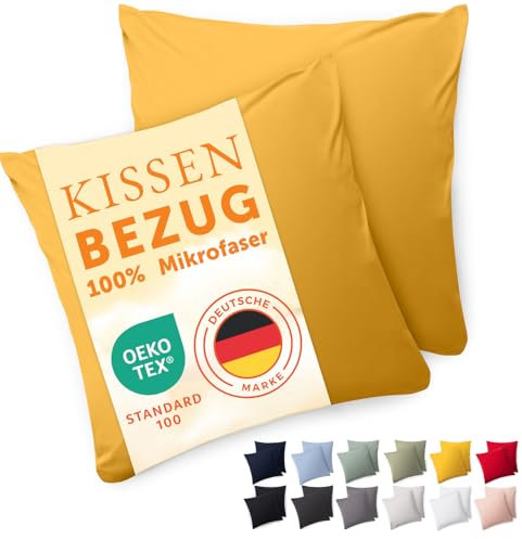 Blumtal Kissenbezug 40 x 40, 2 Stück - Oeko-TEX zert. Kissenbezüge 100% Mikrofaser in extra weich & waschmaschinenfest - Bezug Kissen 40x40 Gelb
