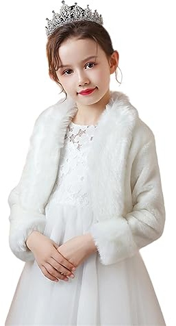 Heavyoff Coprispalle da Bambina, Giacca a Maniche Lunghe Principessa Capretti Pelliccia Finta Mantella per matrimoni, Bianco B
