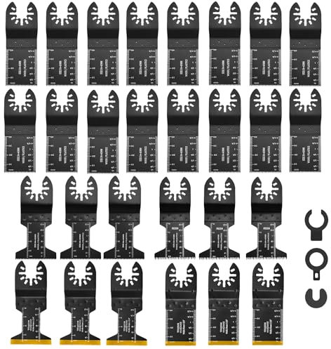31 Pezzi Lame Utensile Multifunzione Accessori Lame per Seghe Strumenti Oscillanti Universale Accessori Set per Utensili Oscillanti Multitool incluso 6 Lame in Titanio per Legno Plastica e Metallo