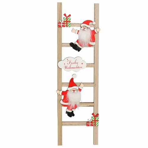 Acan Tradineur - Escalera Decorativa navideña de Papá Noel, Madera MDF, Adorno, Santa Claus, decoración Festiva Original, Navidad, hogar, 42 x 12 x 1,8 cm