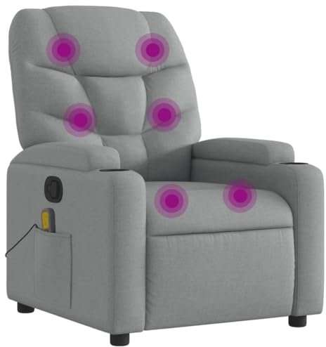 vidaXL Massagesessel, Sessel Verstellbare Rückenlehne, Fernsehsessel Relaxsessel mit Vibrationsfunktion, Liegesessel Polstersessel Ruhesessel, Hellgrau Stoff
