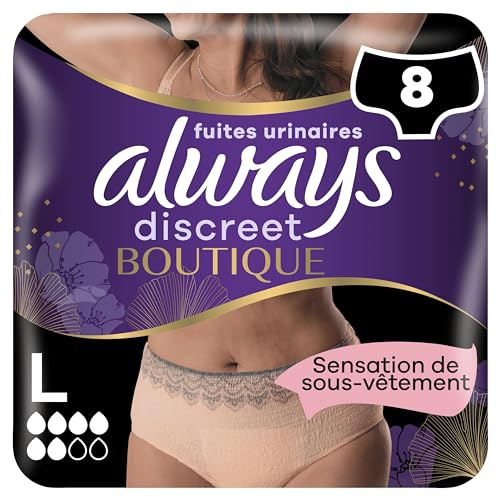 Always Discreet Boutique, 36 Culottes Incontinence Femme, Plus 6 Gouttes, Sous-Vêtements Taille M, Crème, Protection Très Absorbante pour Fuites Urinaires Importantes, Pack 1 Mois