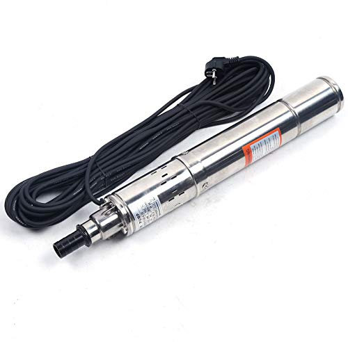 OUKANING Pompa per pozzi profondi da 1 pollice in acciaio inox, con valvola di ritegno, IP68 20 DB, blocco automatico della pompa, uscita dell'acqua a forma di pagoda, anelli fissi (altezza massima di