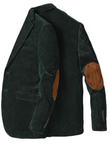 Stillluxury Blazer pour homme à simple boutonnage en velours côtelé décontracté manteau de sport à revers cranté smoking de mariage, vert forêt, XXL