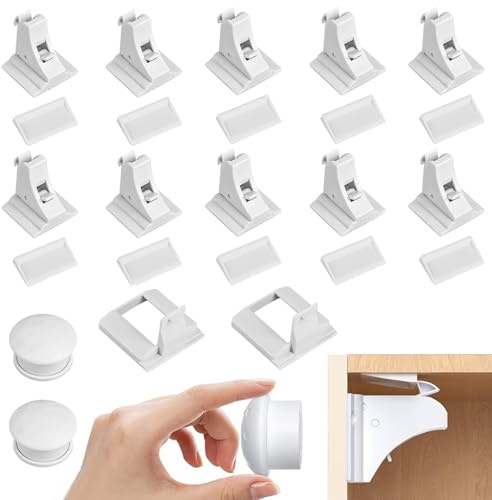 Babysicherheit Magnetisches Schrankschloss, Kindersicherung Schrank,10 Schlösser mit 2 Schlüssel, Magnetische Kindersicherung, ohne Bohren und Schrauben für Schrank und Schubladen (Weiß)