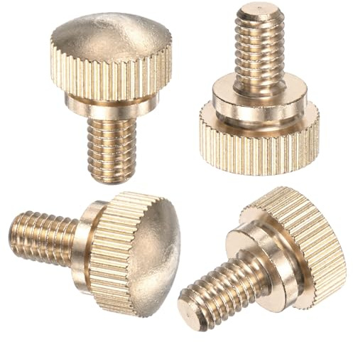 M METERXITY 4-Pack Knurled Thumb Screws, M6x10mm Solid Brass Round Head Knobs Bolts with Shoulder Grip Fasteners for Eye Glass Screws/PC Computer, Thumbscrew Threaded Knurled Tip