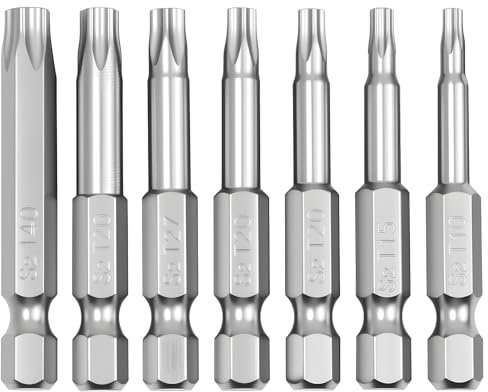 7 Piezas de Puntas Torx Magnéticas 5 Puntos T10-T40 con Vástago Hexagonal de 1/4, 2 de Longitud, Destornillador T8 T10 T15 T20 T25 T27 T30 T40 de Seguridad para Herramientas Eléctricas
