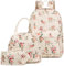 LOIDOU Rucksack für Teenager Mädchen Bookbags Kinderrucksack Kinder Schulrucksack mit Lunchpaket Federmäppchen Schulranzen Set für Schule (Pink Flower beige)