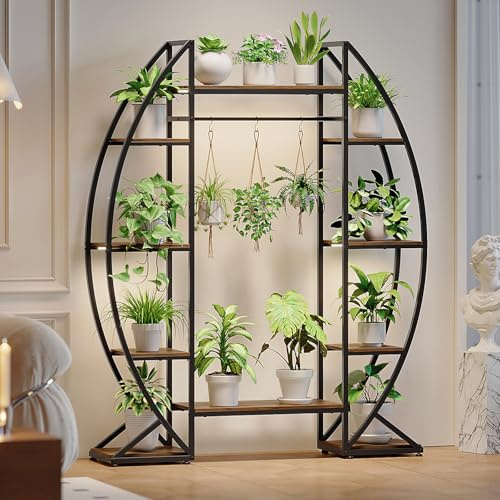 Trironsun Supporto per piante con lampada di crescita, 160 cm, in legno e metallo, 6 livelli, per interni ed esterni, scaffale angolare per soggiorno, balcone e giardino