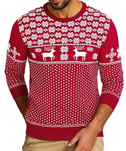 Uniexcosm Maglione Uomo con Albero di Natale Caldo Invernale Outfit Natalizio Uomo Invernale Rosso M