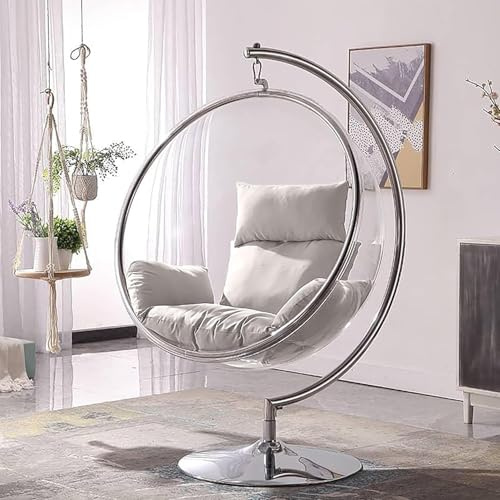 Supellex Hanging Bubble Chair, 113D x 120W x 160H cm, Alloy Steel Frame with Acrylic Seat, Multiple Cushion Colours (Silver Frame With Light Grey Cushion)