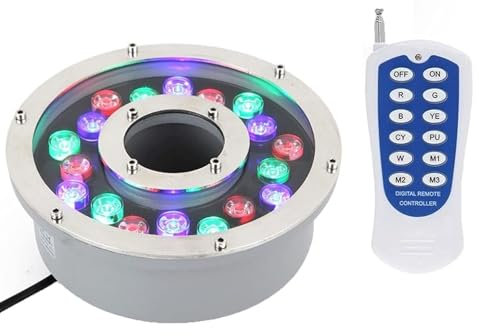 Luci Per Fontane - Faretti Per Piscina, Lampada Da Giardino Impermeabile IP68 Con Telecomando, Lampada Subacquea A LED RGB 12/24 V Per Piscina, Illuminazione Per Laghetto Con Foro Centrale Ad Anello(2