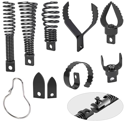 Richcat Drain Snake Drill Attachment,Cutter and Auger Set,Used in 50-100FT AC Drain Cleaning Machine,Fits 5/16 to 3/4 inch Drain Snake Cable,Drain Cleaner Combination Cutter Heads,410 stainless steel
