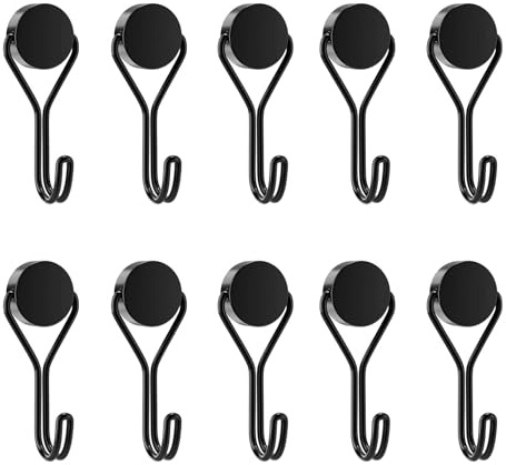 Yatrosynth 10PCS Ganchos Magnéticos, 16mm Imanes con Gancho Super Fuerte, para Cocina, Dormitorios, Taquillas, Oficina, Frigoríficos, Techo - Negro