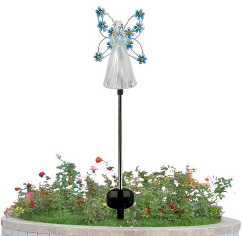 Luci solari d'angelo | Lampade da giardino a energia solare impermeabili con decorazione di angelo fatata - Decorazioni per cimitero di angeli solari impermeabili per tomba, cortile, prato, vialetto
