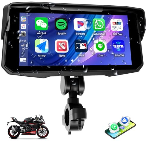 SIXWIN Carplay para Moto con Carplay inalámbrico Android Auto, 6,86 Pulgadas HD Pantalla Táctil, IP68 Impermeable, Bluetooth, Siri/G00gle Assistant, Navegador para Moto