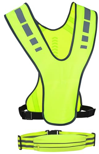 AYBUY Gilet Riflettente Alta visibilità, Giubbotto Fluorescente Sicurezza Gilet con marsupio, Giacca da Lavoro Regolabile ad Alta visibilità per Ciclismo, Passeggiate,Corsa e attività all'aperto