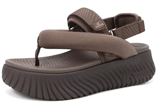 COFACE Orthopedique Sandales Randonnée Femme Sport d'extérieur Confortable Marche Sandalette Randonnee été Plage Piscine Tong Compensées Confort Plateforme Tongue Antidérapante Plantaire Marronr 39