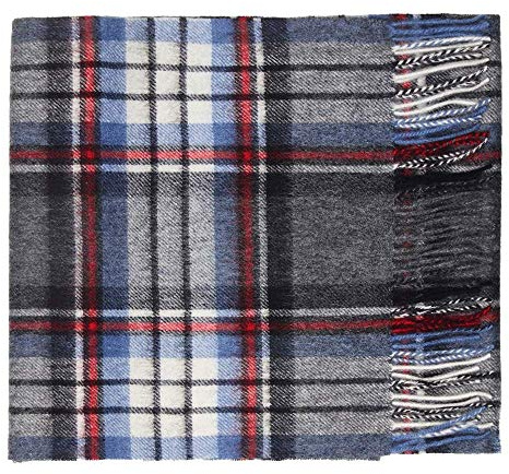 Oxfords Cashmere 100% Lambswool Plaid Tartan Scarf, Grey Stewart