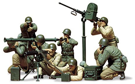Tamiya 300135086 1:35 figurset US MG/mortel trupp (8), originaltrogen kopia, modelltillverkning, plastbyggsats, hantverk, hobby, limning, modellbyggsats, montering, omålad